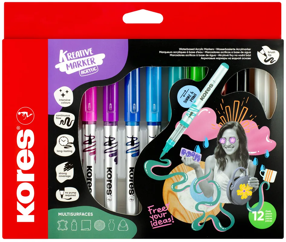Kreative Acrylmarker Acrylic, 12er Etui de Kores – photo produit