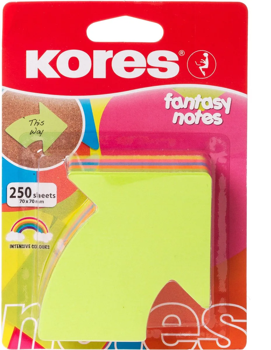 Memoblok Kores, pijlvorm "Arrow", 70x70mm, 250vel, 5 kleuren by Kores in Yellow – product photo