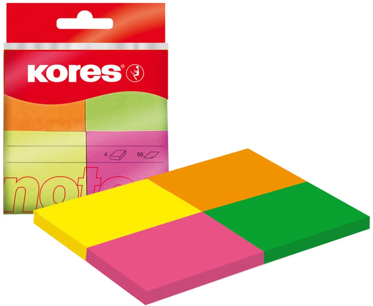 notitieblaadjes met herbruikbare plakstrip von Kores in Orange, Grün, Gelb, Rosa – Produktfoto