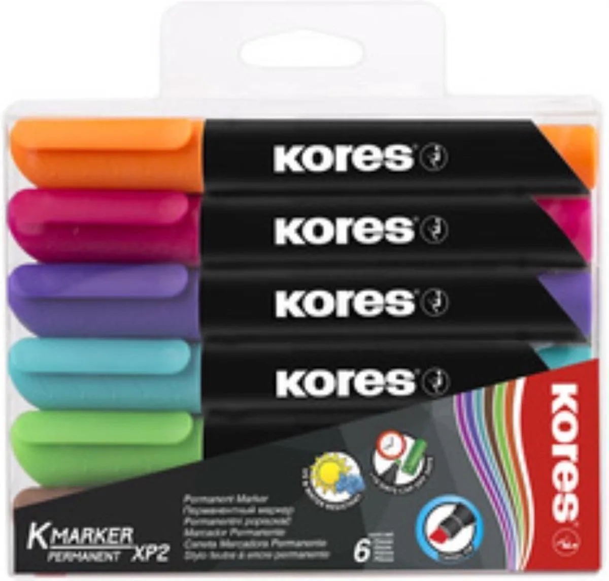 Permanent-Marker "K MARKER", Etui á 4 stuks von Kores in Schwarz, Blau, Grün, Rot, Weiß – Produktfoto