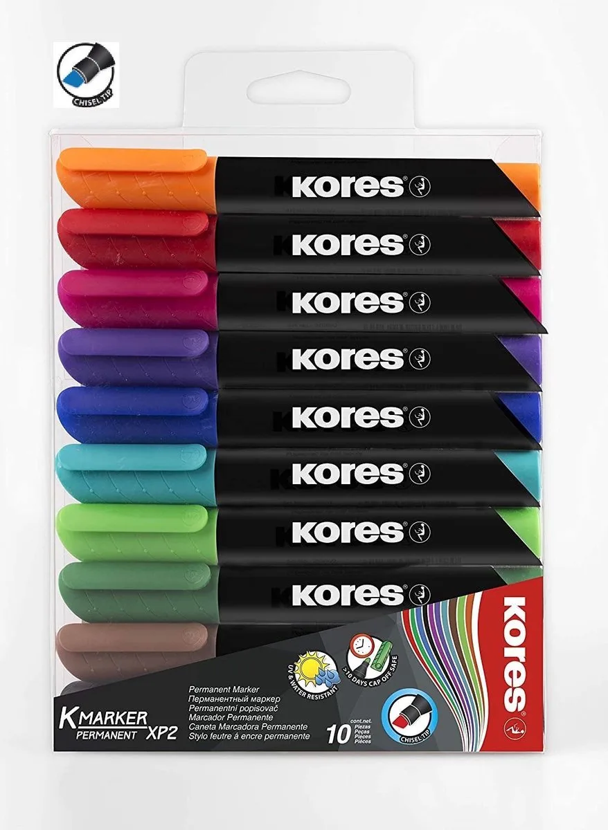 Permanente stiften van Kores, set met 10 rijke kleuren. Beitelvormige punt 3-5 mm. van Kores in Oranje – productfoto