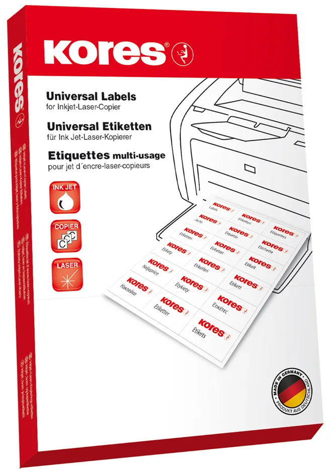 Universal-Etiketten, 105 x 41 mm, weiß, 100 Blatt von Kores – Produktfoto