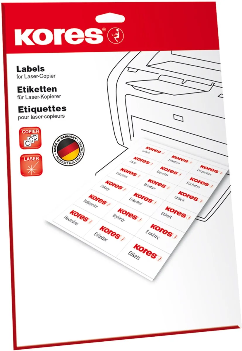 universele etiketten, 97 x 67,7 mm, 25 vel van Kores in Wit – productfoto