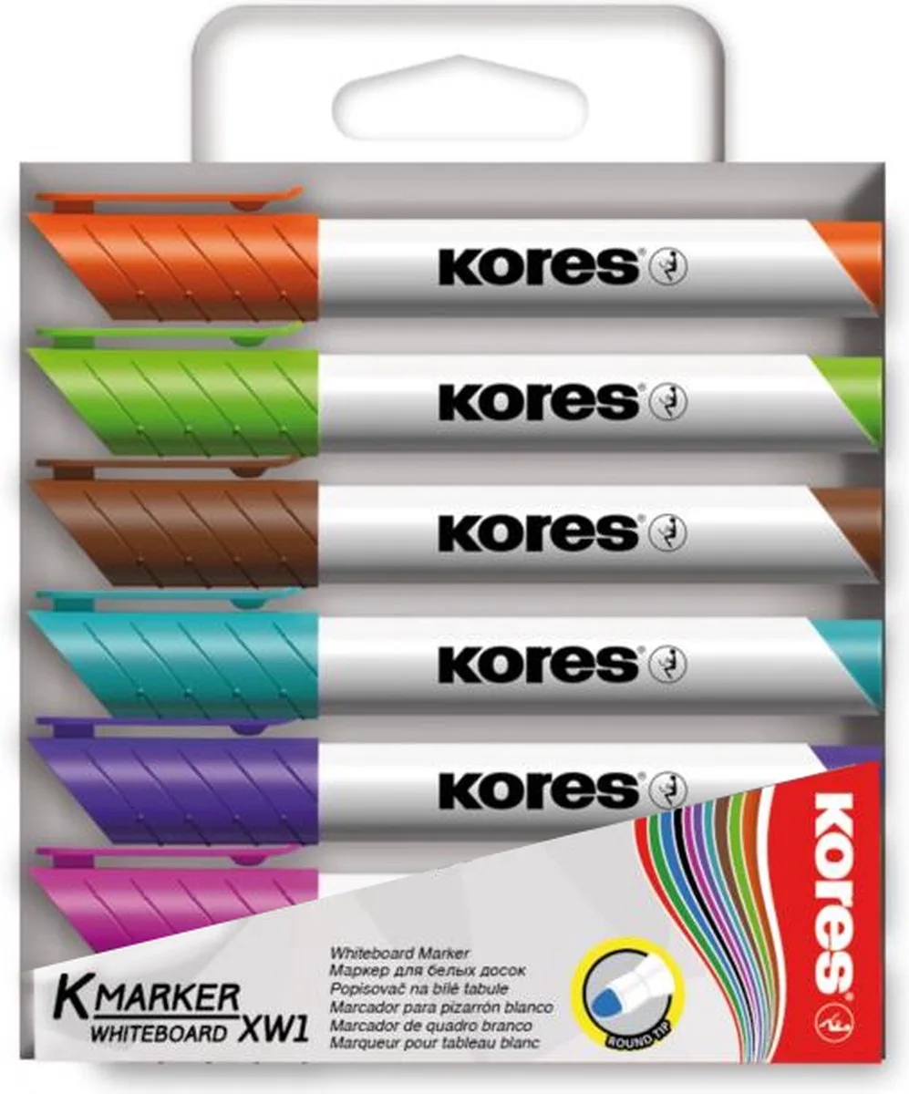Whiteboard & Flipover markers Kores XW1, ronde punt 1-3mm 6 stuks de Kores en Multicolore – photo produit