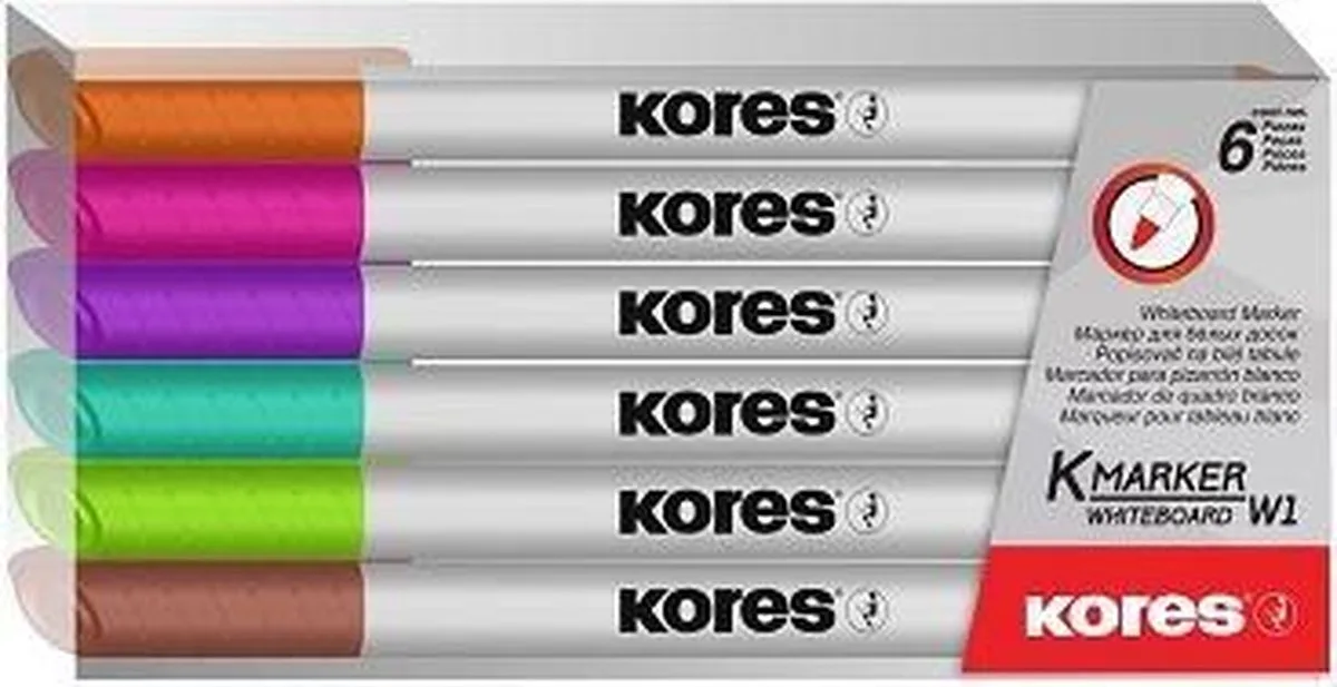 Whiteboard & Flipover markers XW1, ronde punt 1 mm 6 stuks de Kores en Marron – photo produit
