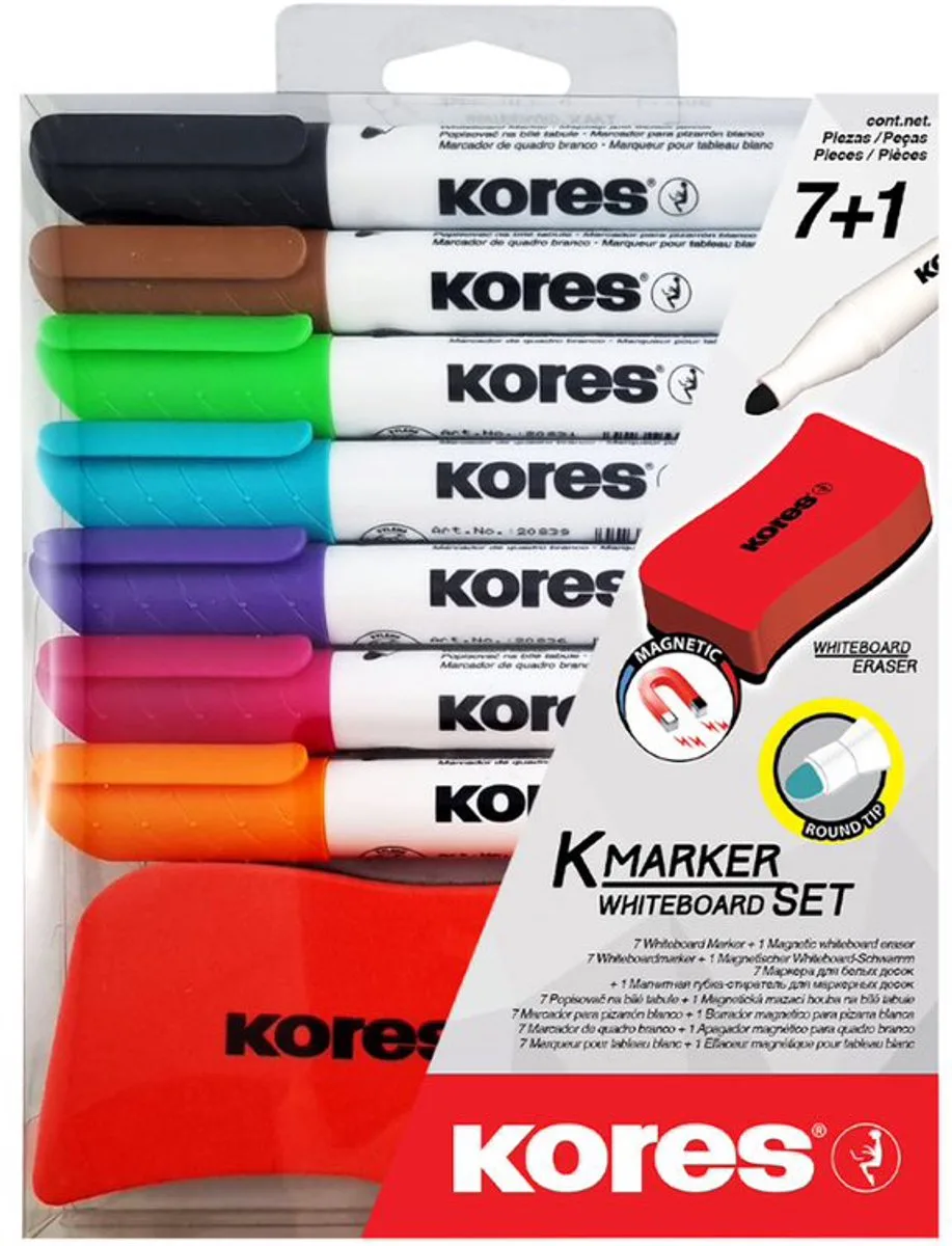 Whiteboard Marker Set, 7 Markers + Bordwisser de Kores en Marron – photo produit