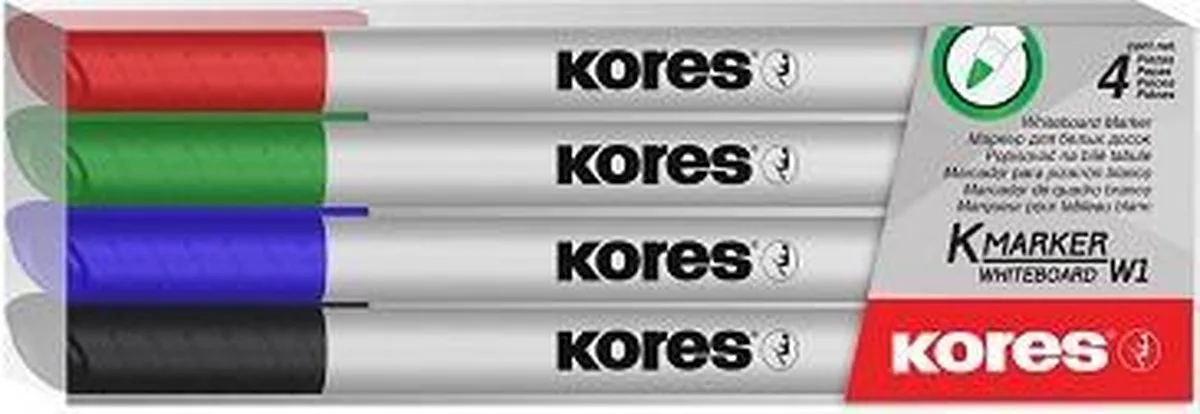whiteboard markers W1, ronde punt 1mm, etui 4 stuks de Kores en Multicolore – photo produit