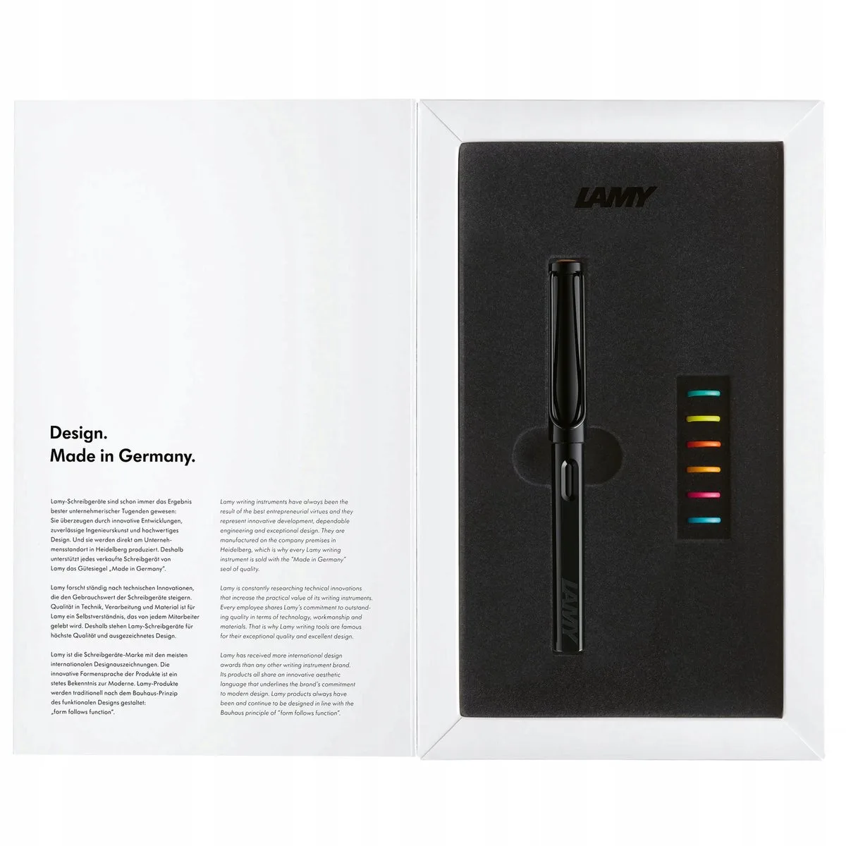 Safari vulpen Multicolour, punt F van Lamy in All Black – productfoto