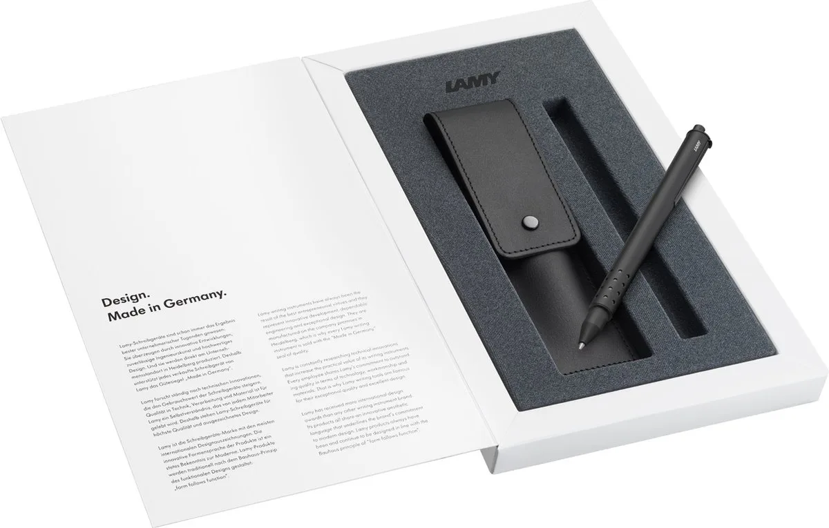 Swift Rollerpen 330 Set | Roestvrij staal zwart | Inclusief LAMY M 66 B rollerballvulling blauw | Echtleren etui zwart voor 2 schrijfinstrumenten von Lamy in Schwarz – Produktfoto