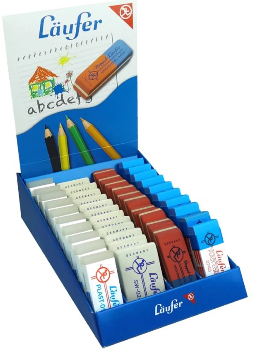kunststof en natuurrubber gummen, display, 42 stuks fra Läufer – produktbillede