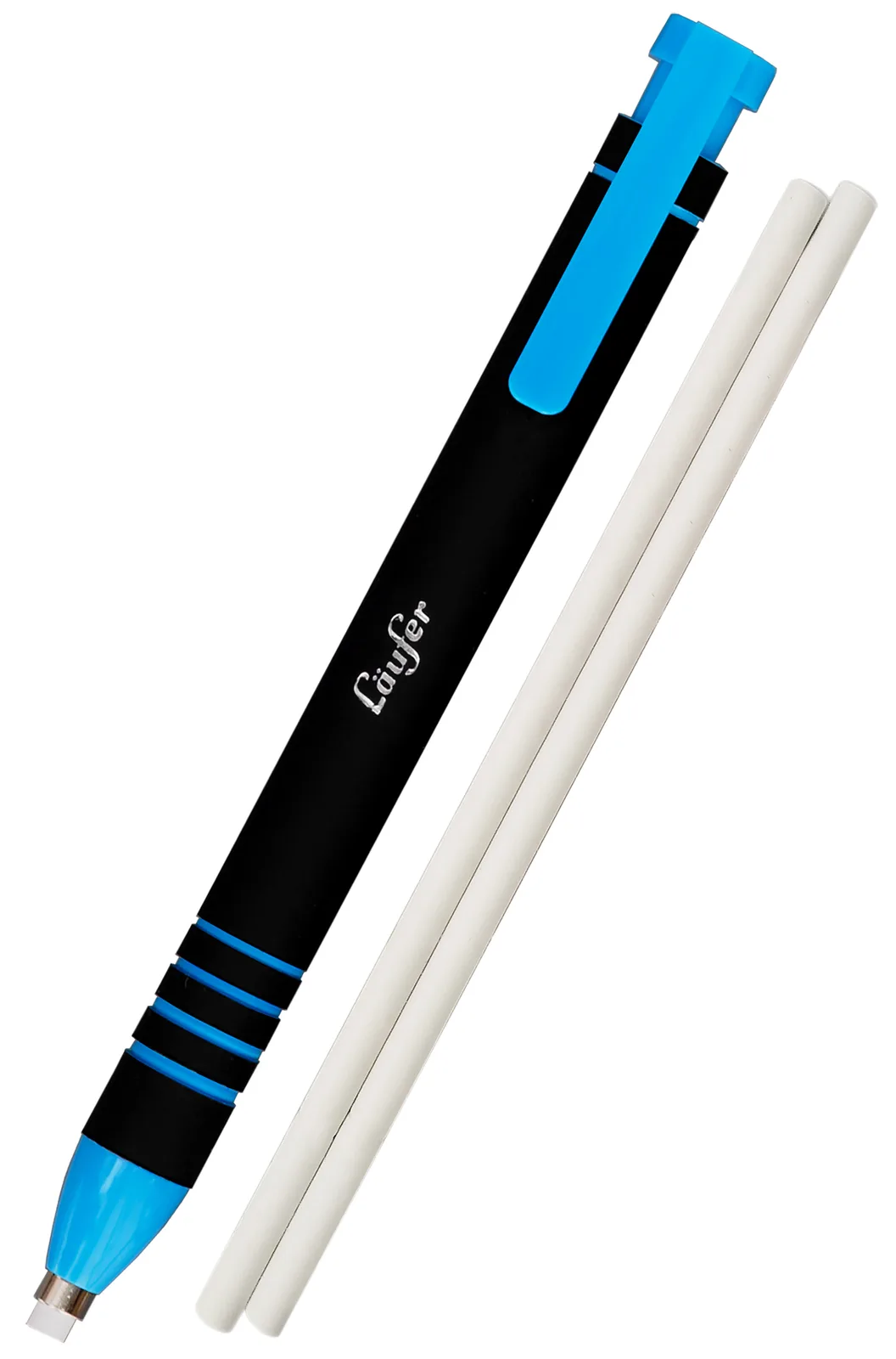 Kunststoff-Radierstift, inkl. 2 Ersatzradierer, blau van Läufer – productfoto