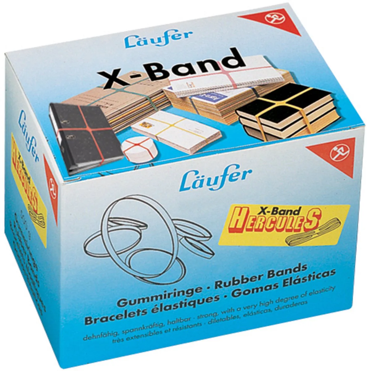 X-elastiek in doos - 500 g, 250 x 25 mm, kleuren assorti van Läufer – productfoto