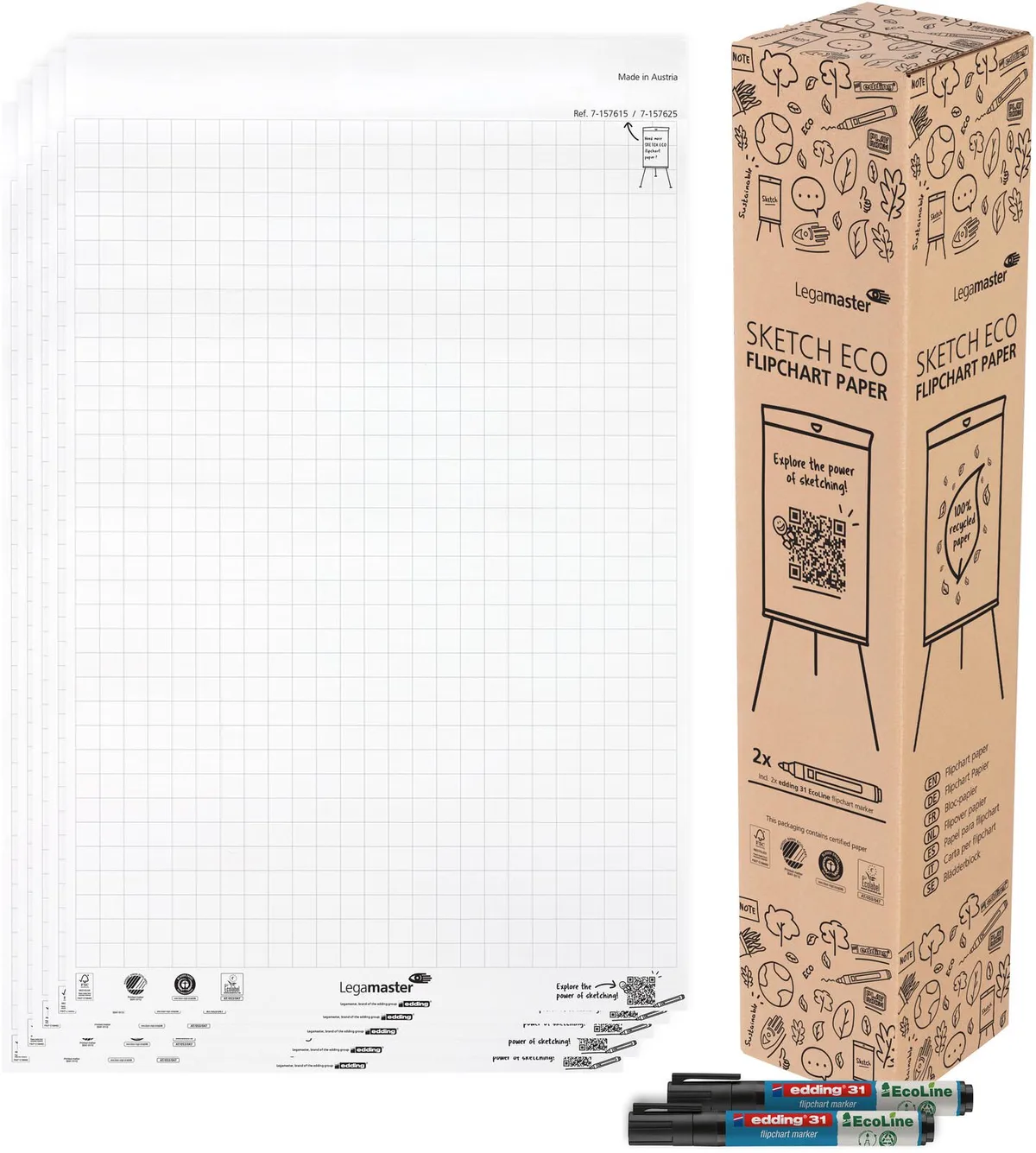 Flipchart-Papier SKETCH kariert 65,0 x 98,0 cm, 20 Blatt, 5 Blöcke by Legamaster – product photo