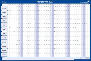 Jaarplanner 2027 Legamaster 90x60cm horizontaal gelamineerd Engelstalig