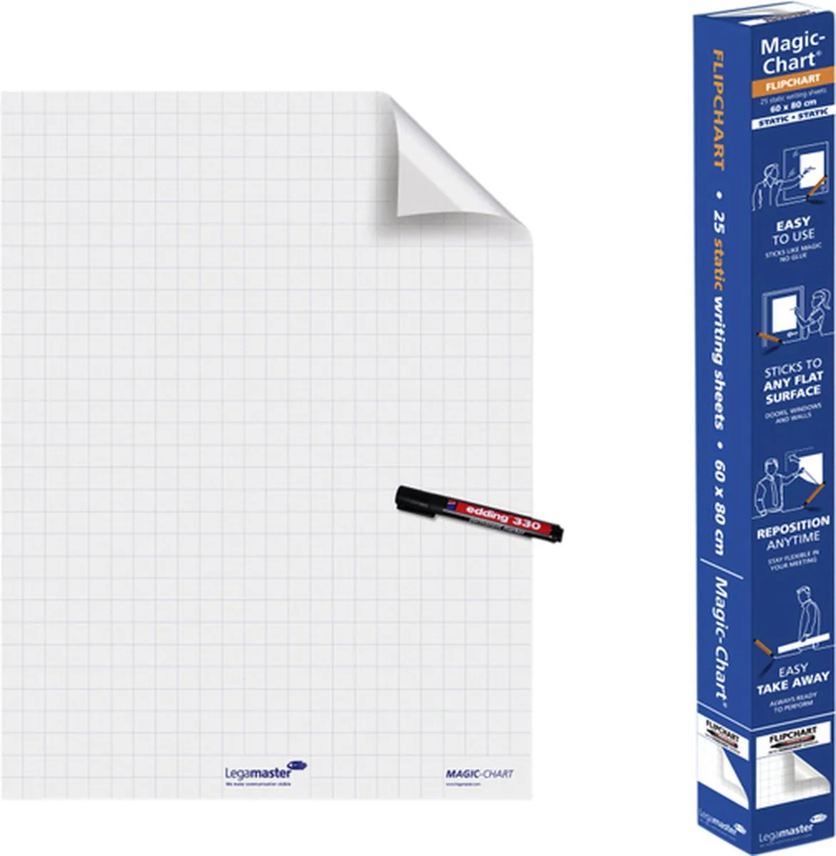 Magic-Chart Legamaster flipchart 60x80cm met ruit - 4 stuks de Legamaster en Blanc – photo produit