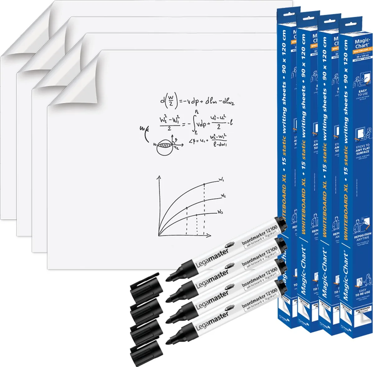 Magic-Chart whiteboard folie XL 90x120cm wit | 4 STUKS de Legamaster – photo produit
