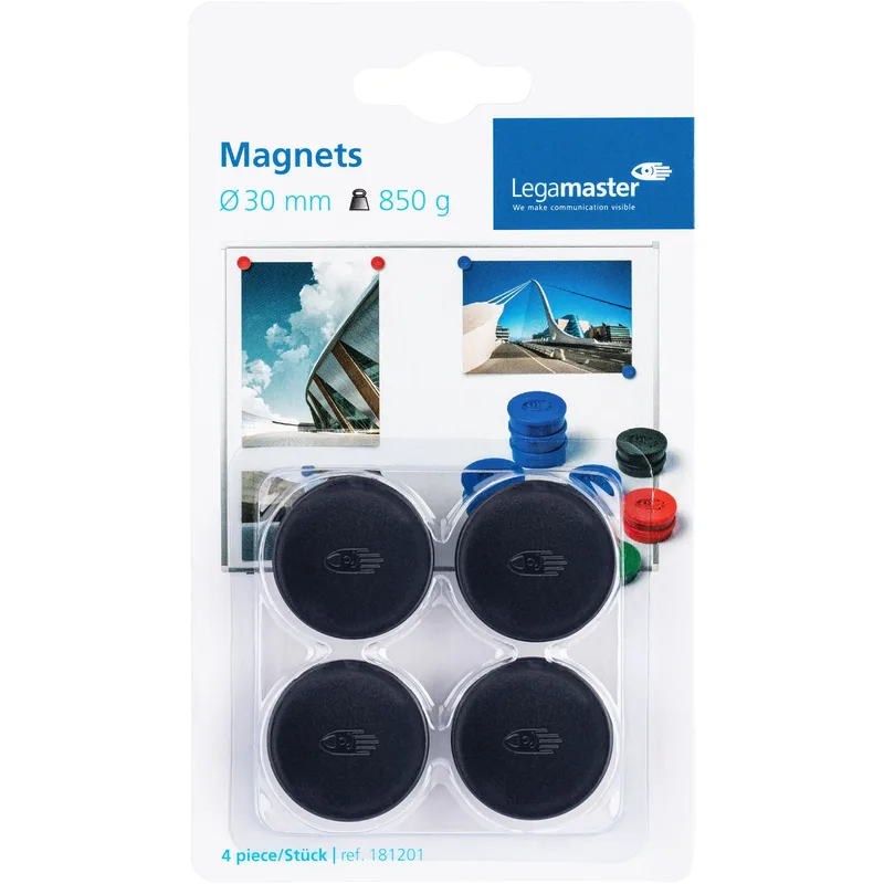 Magneet legamaster 30mm 850gr zwart 4 stuks by Legamaster – product photo