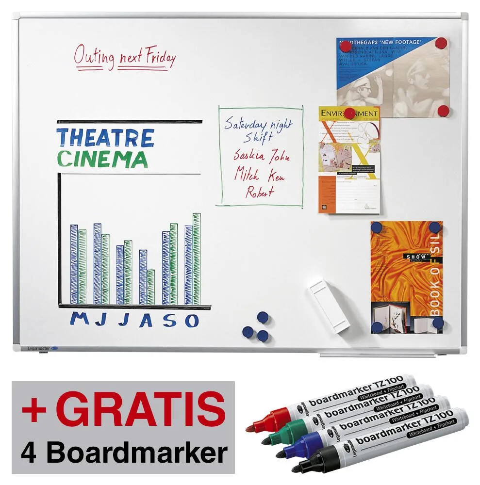 Whiteboard PREMIUM PLUS 60,0 x 45,0 cm weiß + GRATIS 4 Boardmarker TZ 100 farbsortiert från Legamaster – produktbild