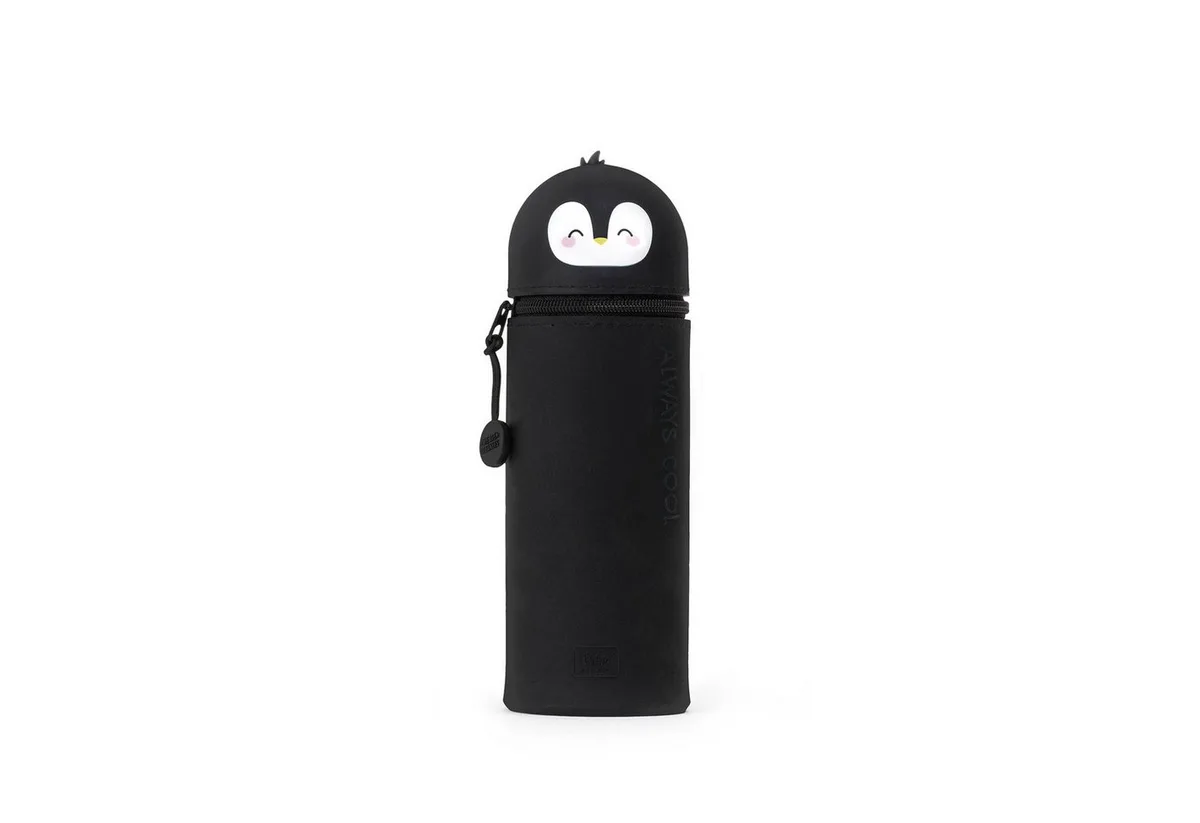 Federmäppchen 2-in-1-Schulmäppchen in Pinguin-Form, H 18,5 cm, Silikon, Tisch-Stifthalter, Reißverschluss, Buntstifte, Marker van Legami – productfoto