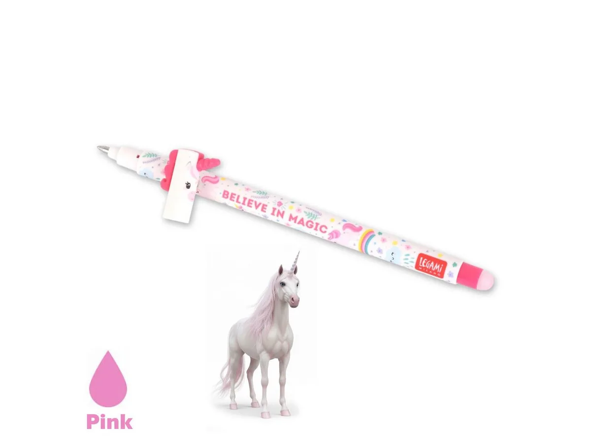 Gelroller Löschbarer Gelstift fra Legami i Einhorn – Tinte Pink – produktbillede