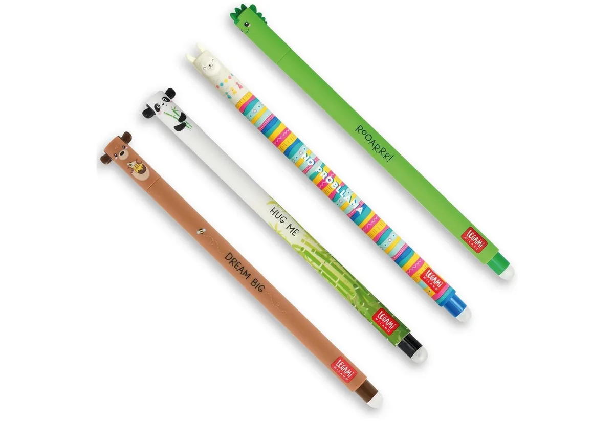 Gelschreiber LEGAMI 4er Set Gel Stift DINO TEDDY PANDA LAMA Stärke 0,7mm v3 fra Legami – produktbillede
