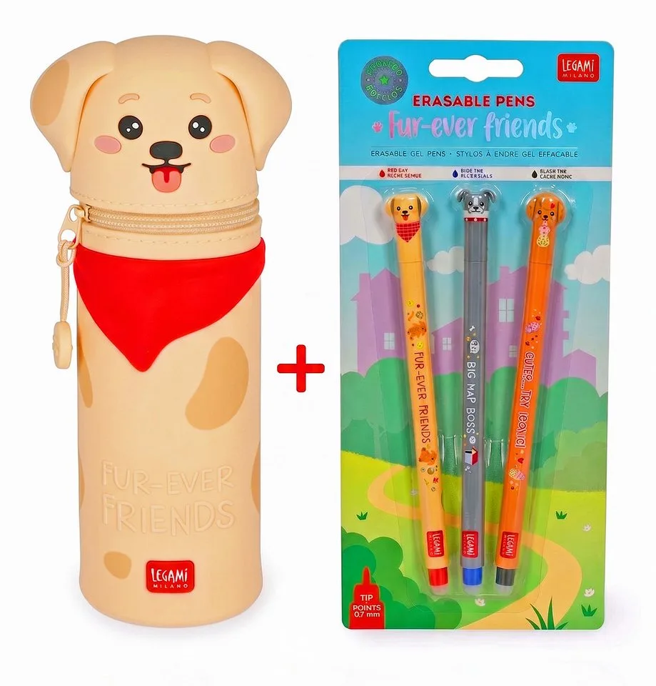 Gelschreiber Legami Fur-ever Friends Silikon-Federmäppchen Hund + 3 Gelstifte fra Legami i Flerfarvet – produktbillede