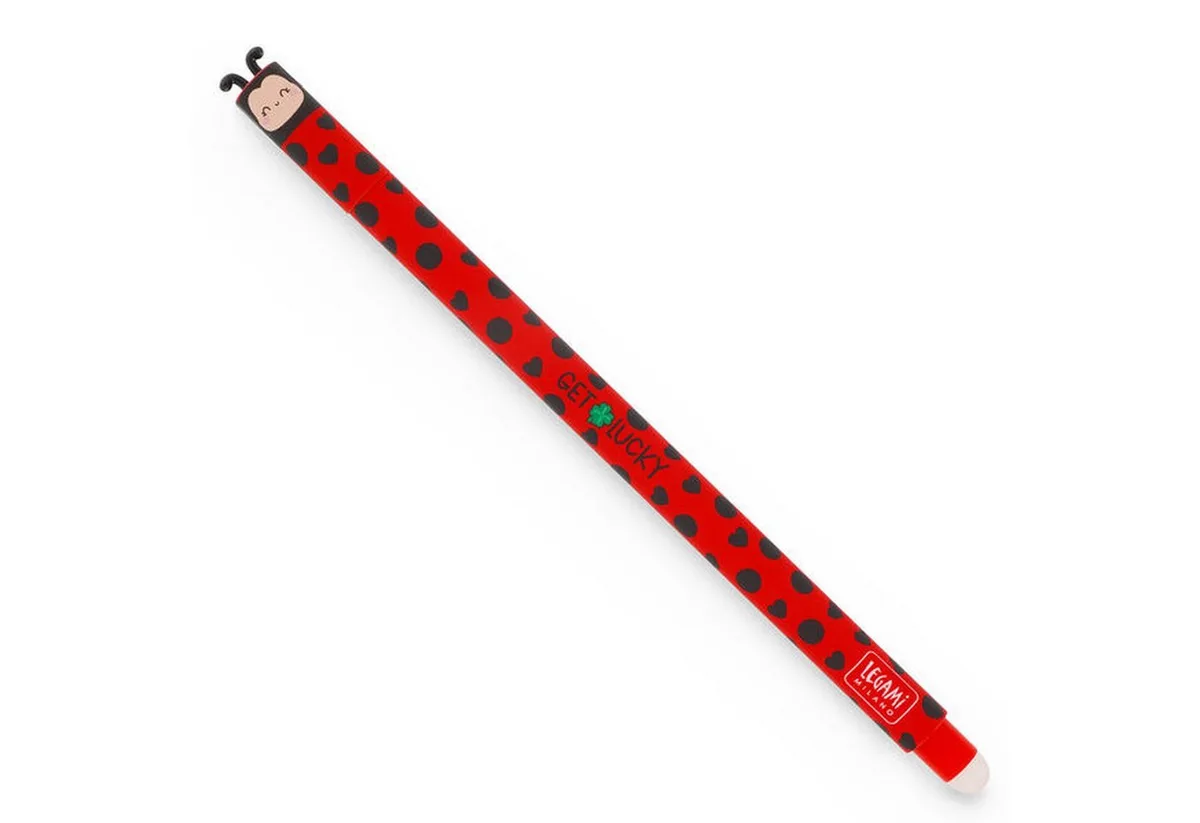 Gelschreiber Löschbarer Gelstift Ladybug - 0,7 mm Schreibstärke, thermosensitive Tinte, löschbar per Kunststoffkugel von Legami in Rot – Produktfoto