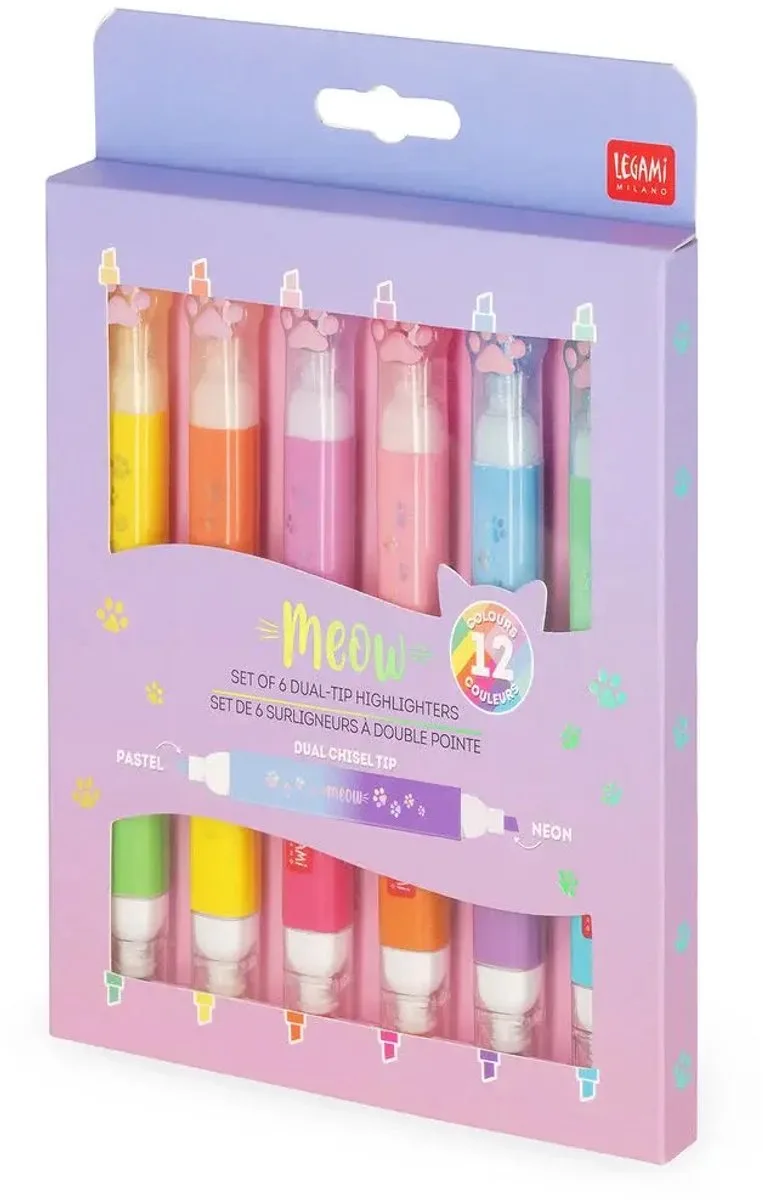 Kitty - Dual-Tip Highlighter 6 stuks von Legami in Mehrfarbig – Produktfoto
