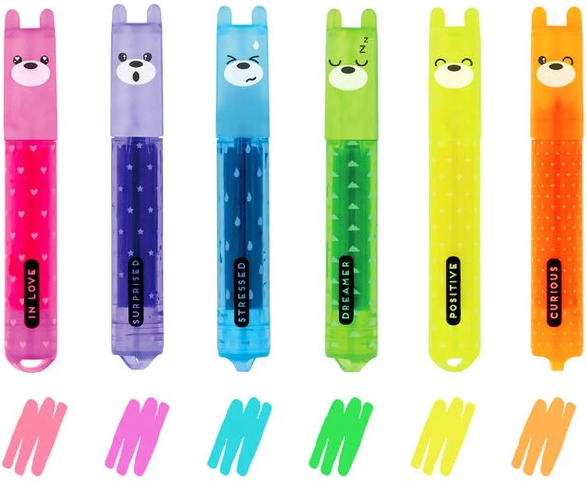 Legami - 6 Mini Highlighters - Teddy's Mood_kit_12pcs - Teddy Bear fra Legami – produktbillede