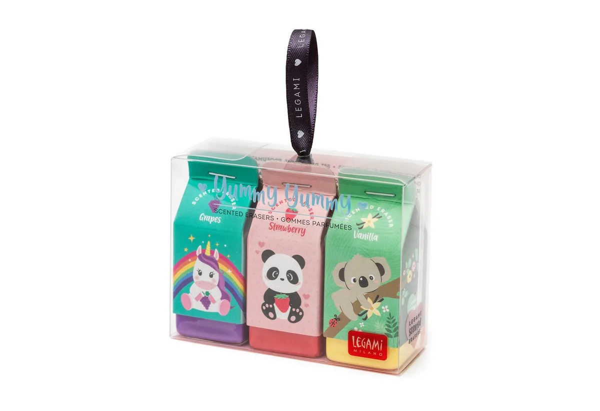Radiergummi Legami Yummi 3er Set Radiergummi mit Duft Erdbeer Vanille Traube von Legami – Produktfoto