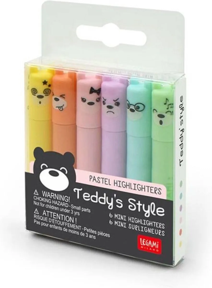Set Of 6 Mini Highlighters - Teddy's Style - Teddy Bear fra Legami i 3 – produktbillede
