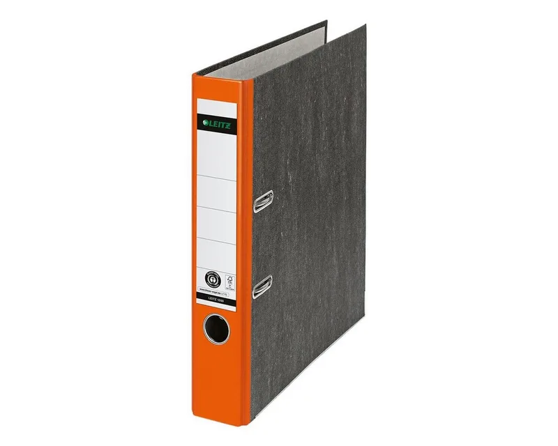 Aktenordner 1050, Ordner schmal, aufgeklebtes Rückenschild von Leitz in Orange – Produktfoto