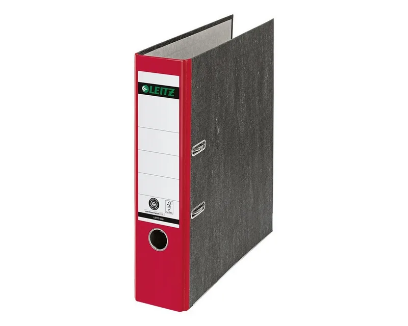 Aktenordner 1080, Ordner breit, aufgeklebtes Rückenschild von Leitz in Rot – Produktfoto