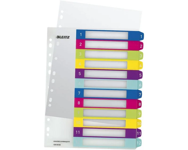 Aktenordner WOW 1244, Register 1-12, DIN A4 überbreit, 12-tlg., farbige Taben, Kunststoff by Leitz in Multicolour – product photo