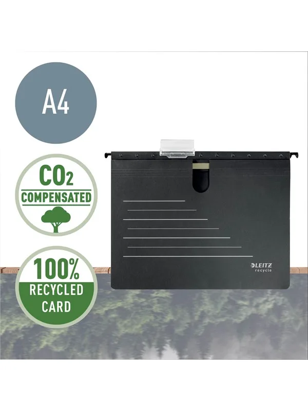 Alpha® Recycle Kartonnen hangmap met hechtstrip van Leitz in Zwart – productfoto