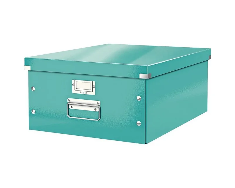 Aufbewahrungsbox Click & Store, mit Metall-Etikettenhalter van Leitz in Blauw – productfoto