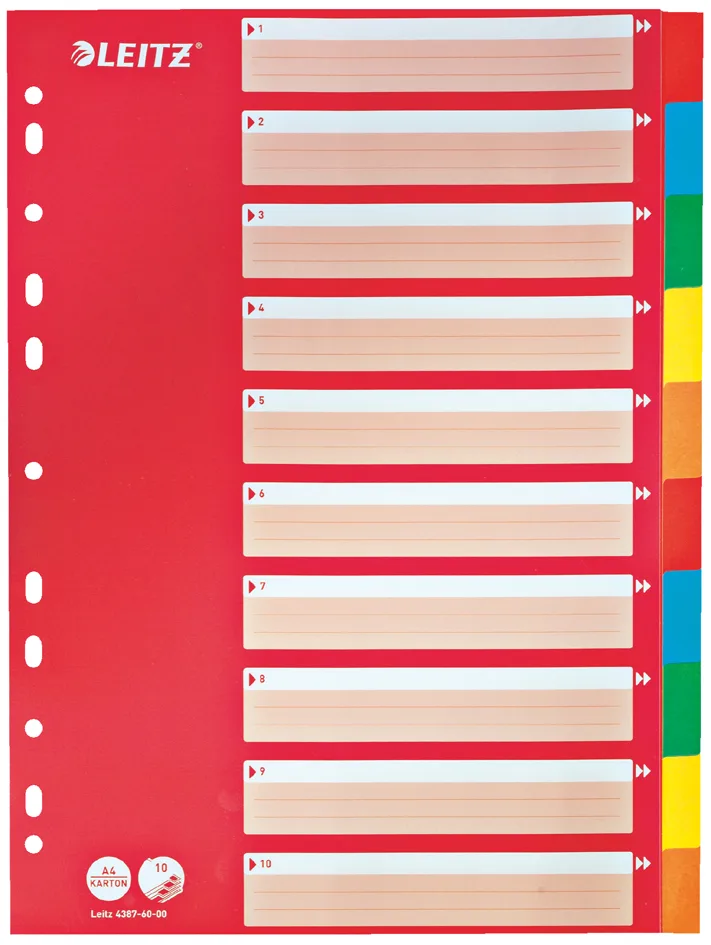 Karton-Register, blanko, A4, 5-teilig, mehrfarbig by Leitz – product photo