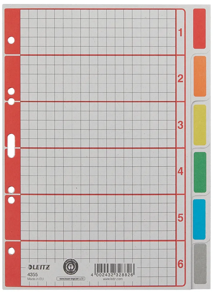 Karton-Register extrastark, blanko, A5, 6-teilig, grau de Leitz – photo produit