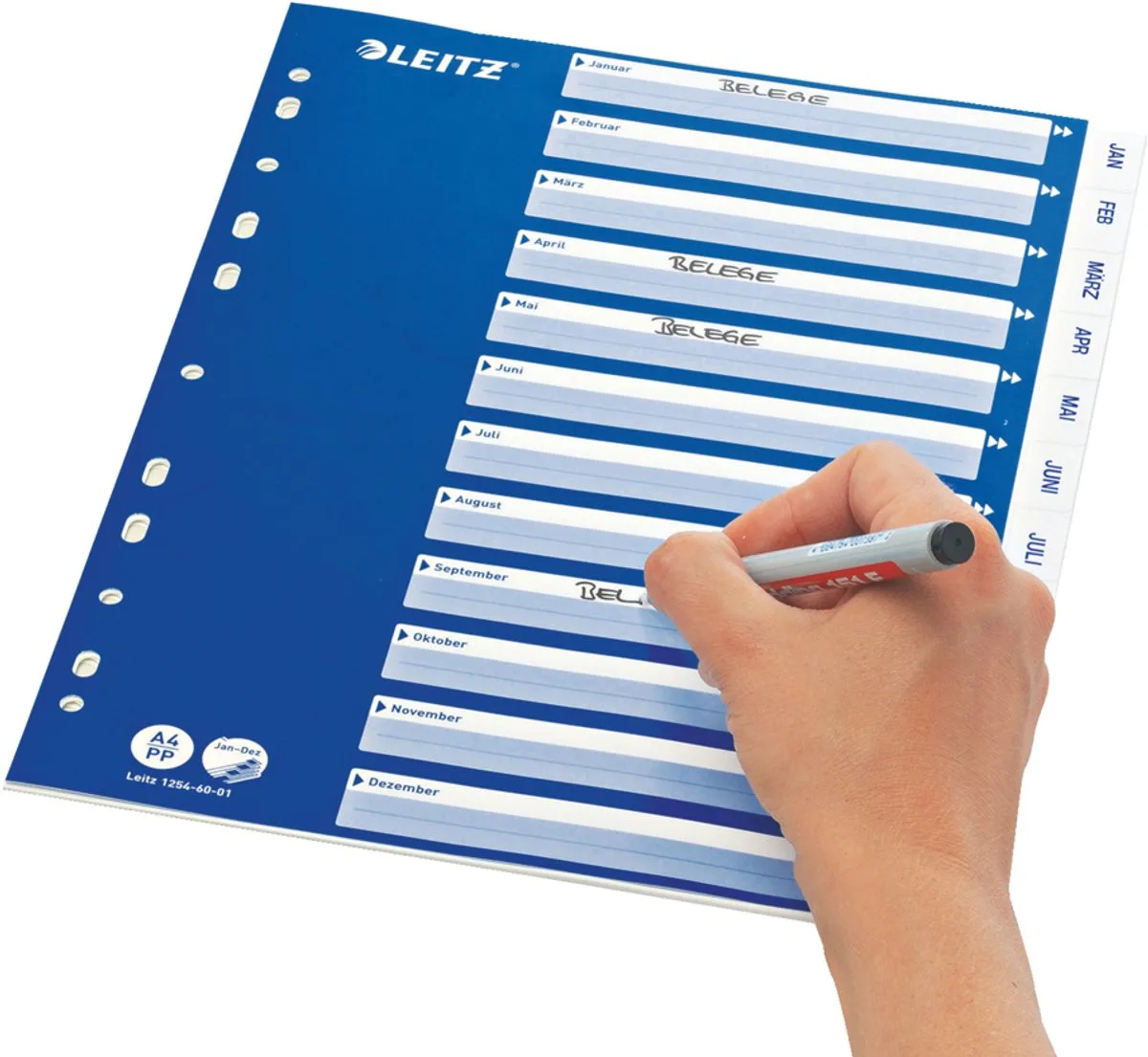Kunststof Tabbladen, Maanden, A4, Jan-Dec, PP, Wit van Leitz in Blauw – productfoto