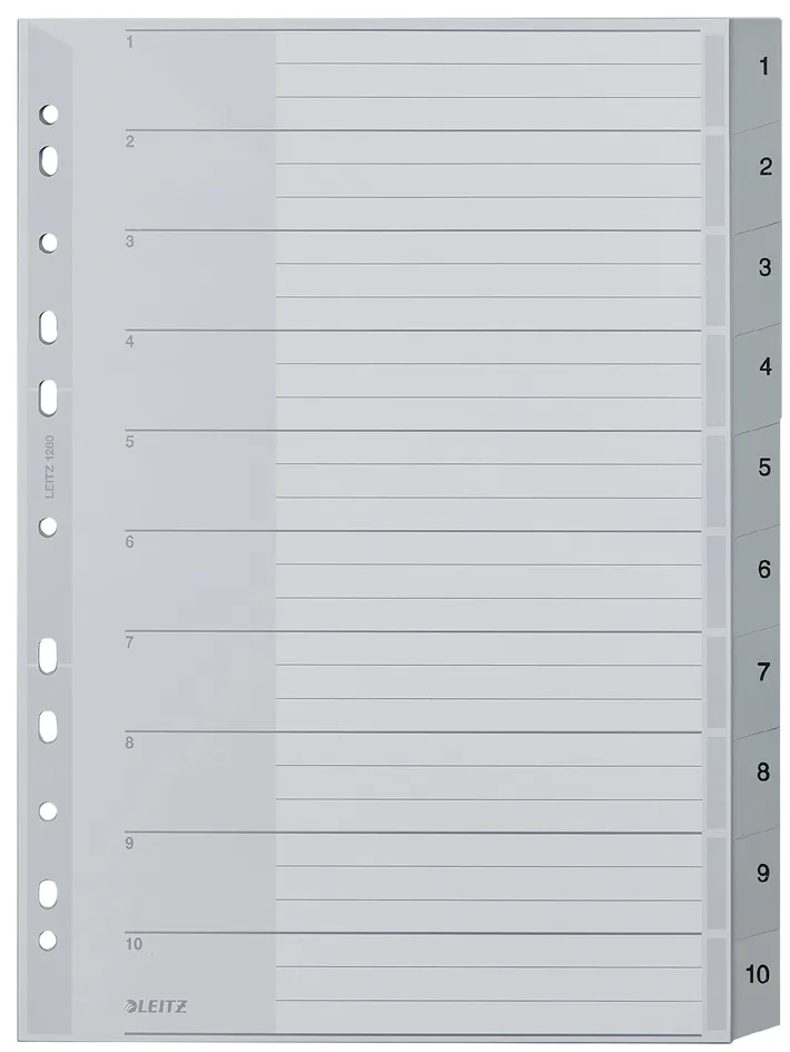 Kunststoff-Register, Zahlen, A4 Überbreite, 1-10, grau de Leitz – photo produit