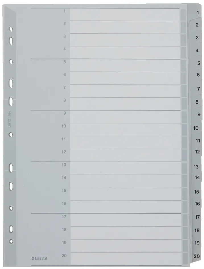 Kunststoff-Register, Zahlen, A4 Überbreite, 1-20, grau van Leitz – productfoto