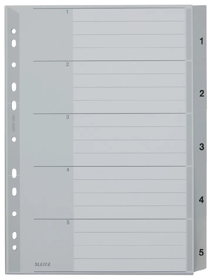 Kunststoff-Register, Zahlen, A4 Überbreite, 1-5, grau van Leitz – productfoto