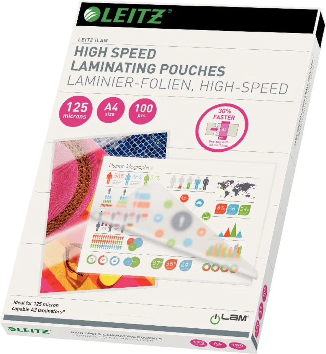 Lamineerhoes Leitz iLAM A4 High speed 125 mic | 8 stuks de Leitz – photo produit
