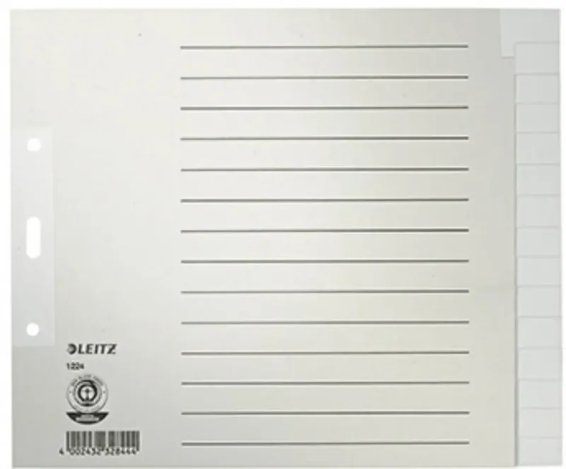 Leitz 1224 Register DIN A4, Überbreite blanko Tauenpapier Grau 15 Registerblätter 12240085 de Leitz – photo produit