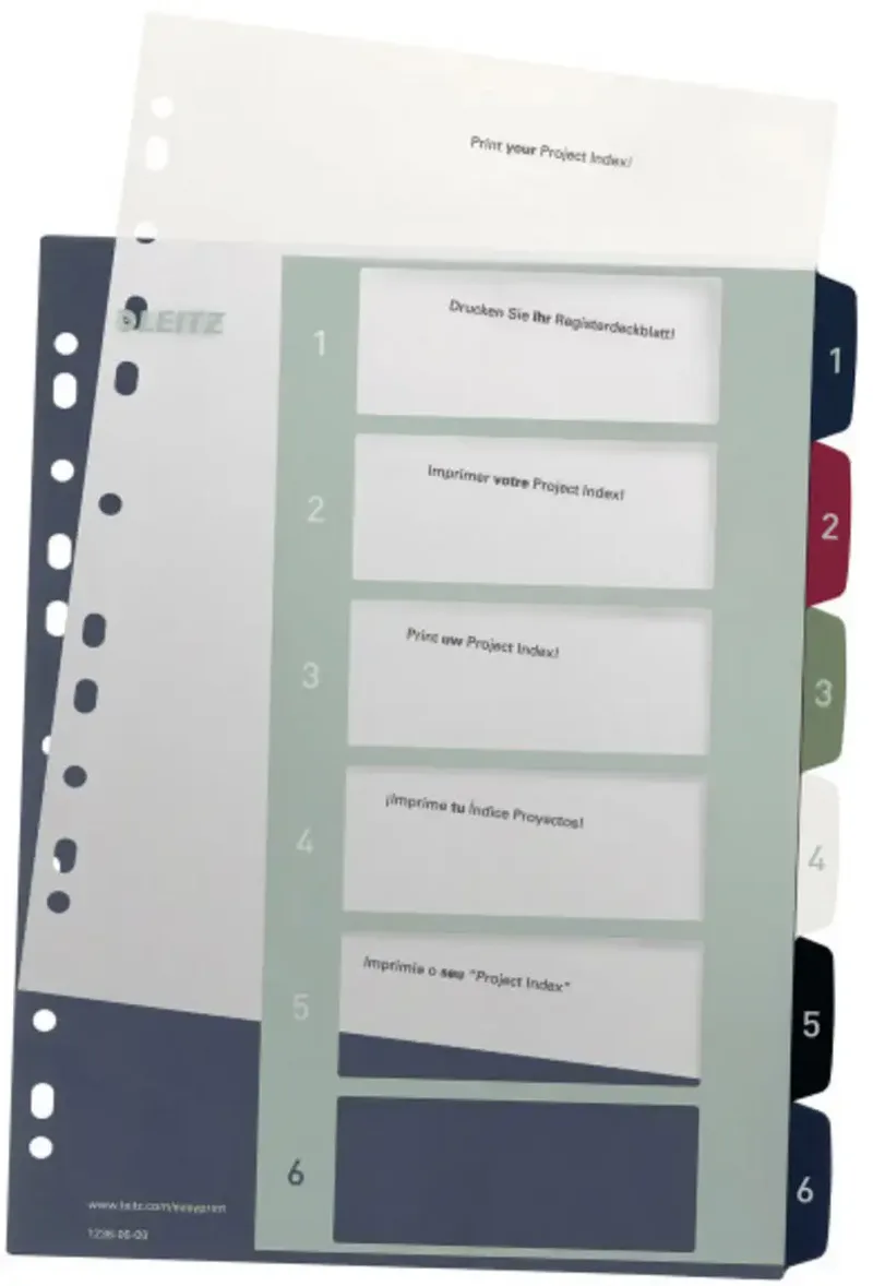 Leitz 1236 Style Register DIN A4 1-6 Polypropylen Mehrfarbig 6 Registerblätter extrabreit, PC-beschriftbar 1236-00-00 by Leitz – product photo