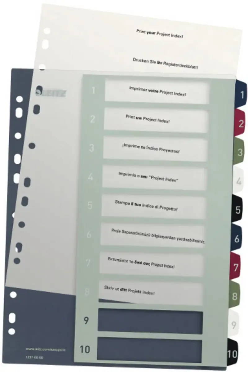 Leitz 1237 Style Register DIN A4 1-10 Polypropylen Mehrfarbig 10 Registerblätter extrabreit, PC-beschriftbar 1237-00-00 von Leitz – Produktfoto
