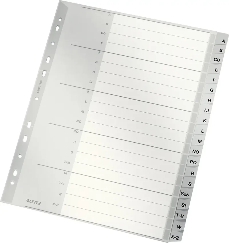 Leitz 1260 Register DIN A4, Überbreite A-Z Polypropylen Grau 20 Registerblätter 12600000 von Leitz – Produktfoto