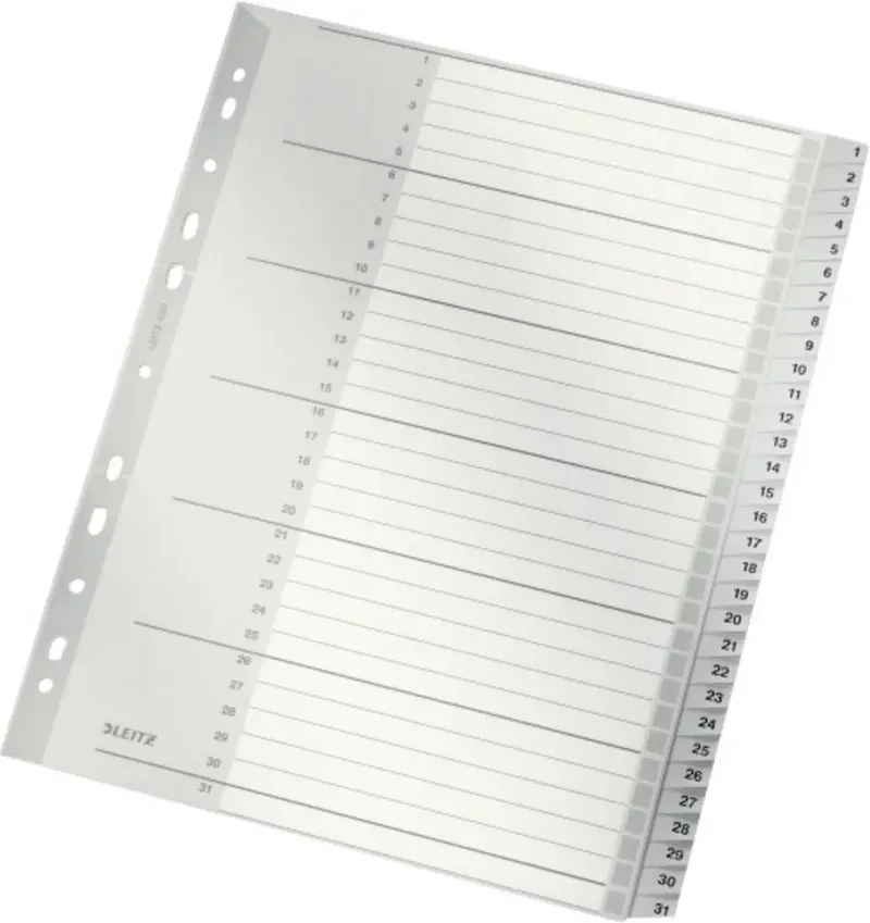 Leitz 1281 Register DIN A4, Überbreite 1-31 Polypropylen Grau 31 Registerblätter 12810000 by Leitz – product photo