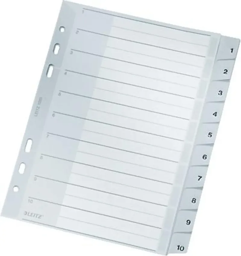 Leitz 1285 Register DIN A5, Überbreite 1-10 Polypropylen Grau 10 Registerblätter 12850000 by Leitz – product photo