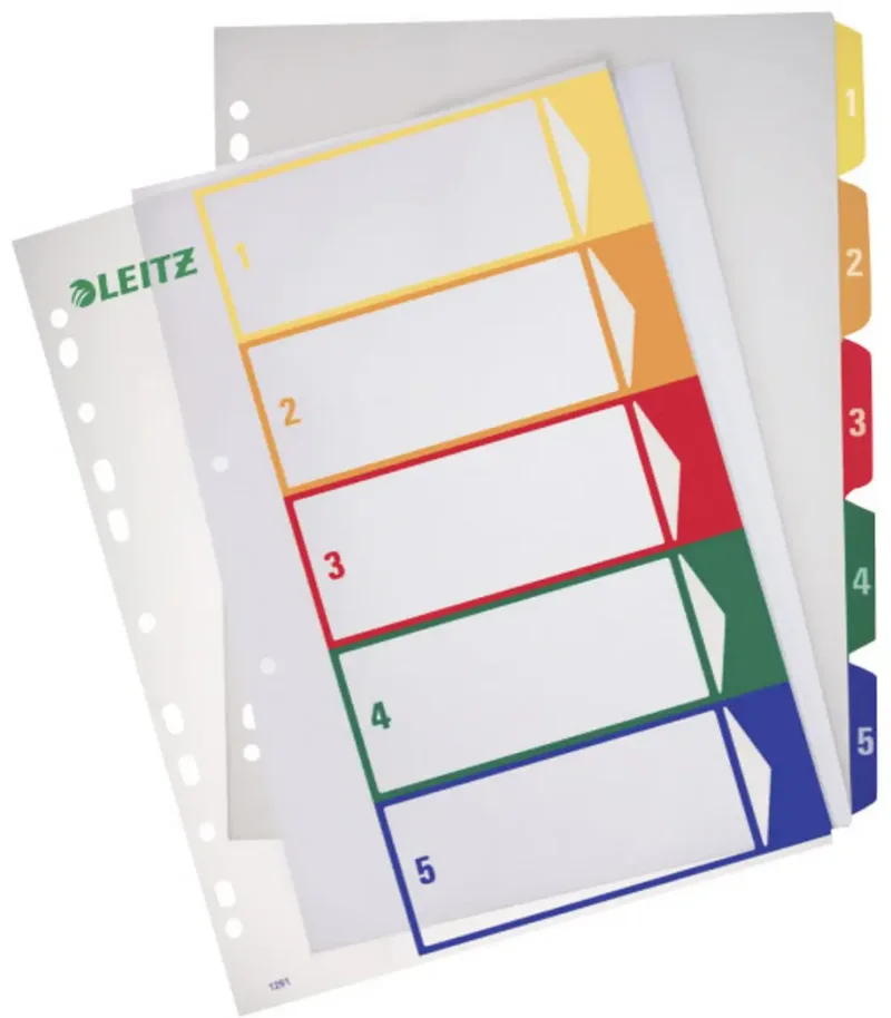 Leitz 12910000 Register DIN A4, Überbreite 1-5 Polypropylen Mehrfarbig 5 Registerblätter PC-beschriftbar 12910000 de Leitz – photo produit